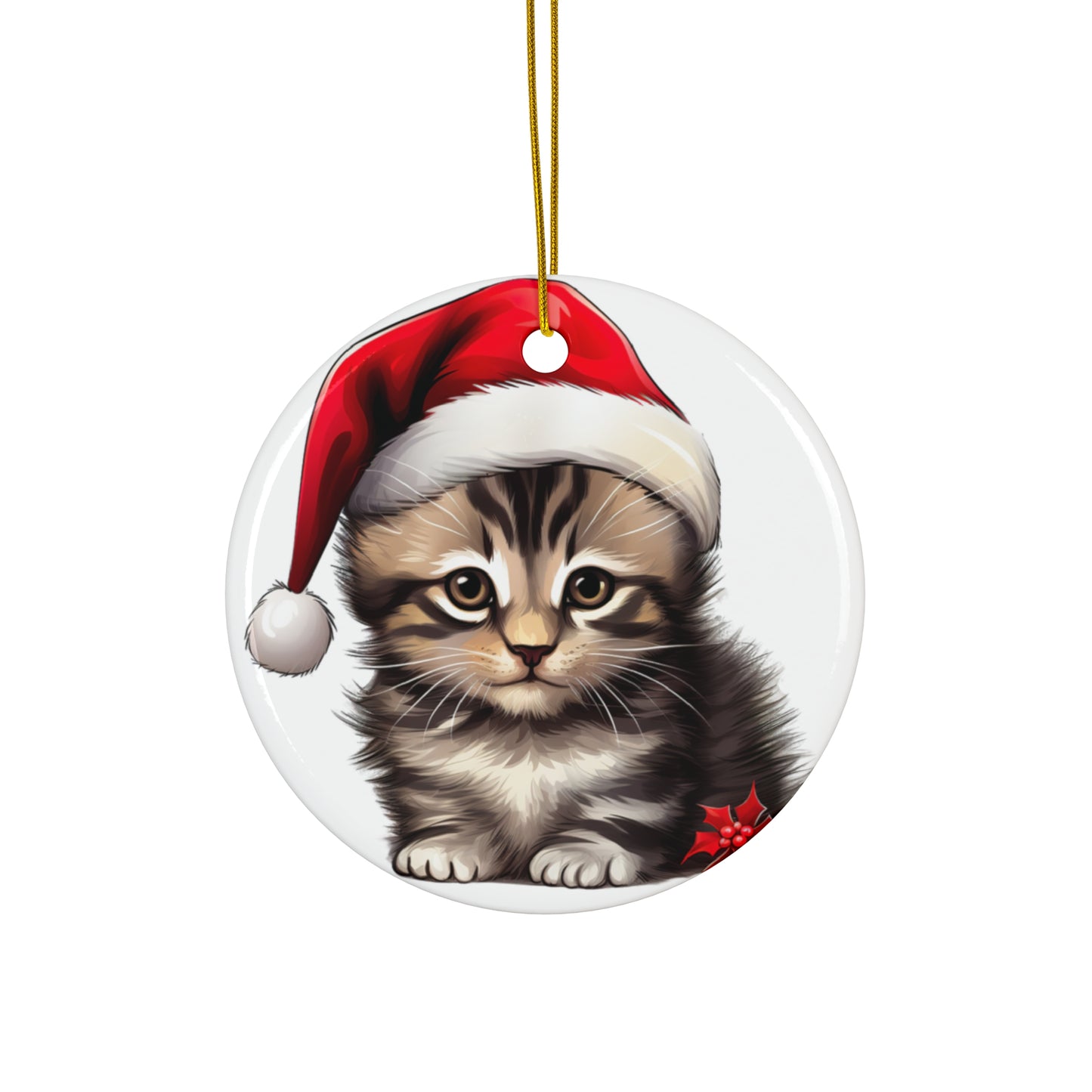 Ceramic Ornament - Manx Kitten With Santa Hat      Item #4449787