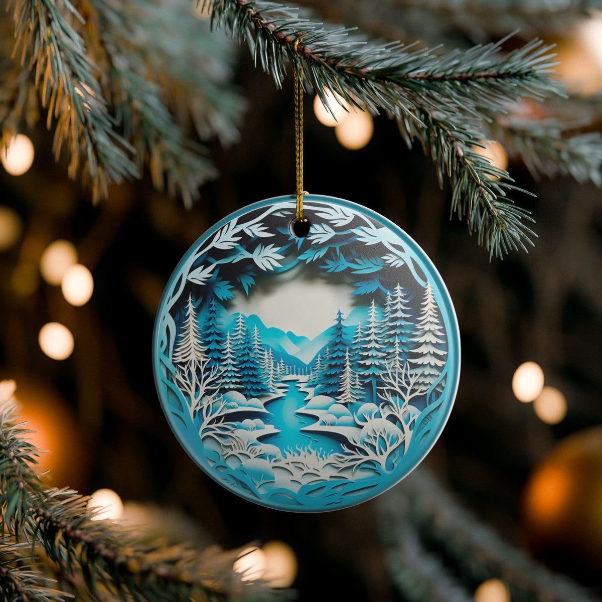 Ceramic Winter Wonderland Forest Ornament   Item #738332