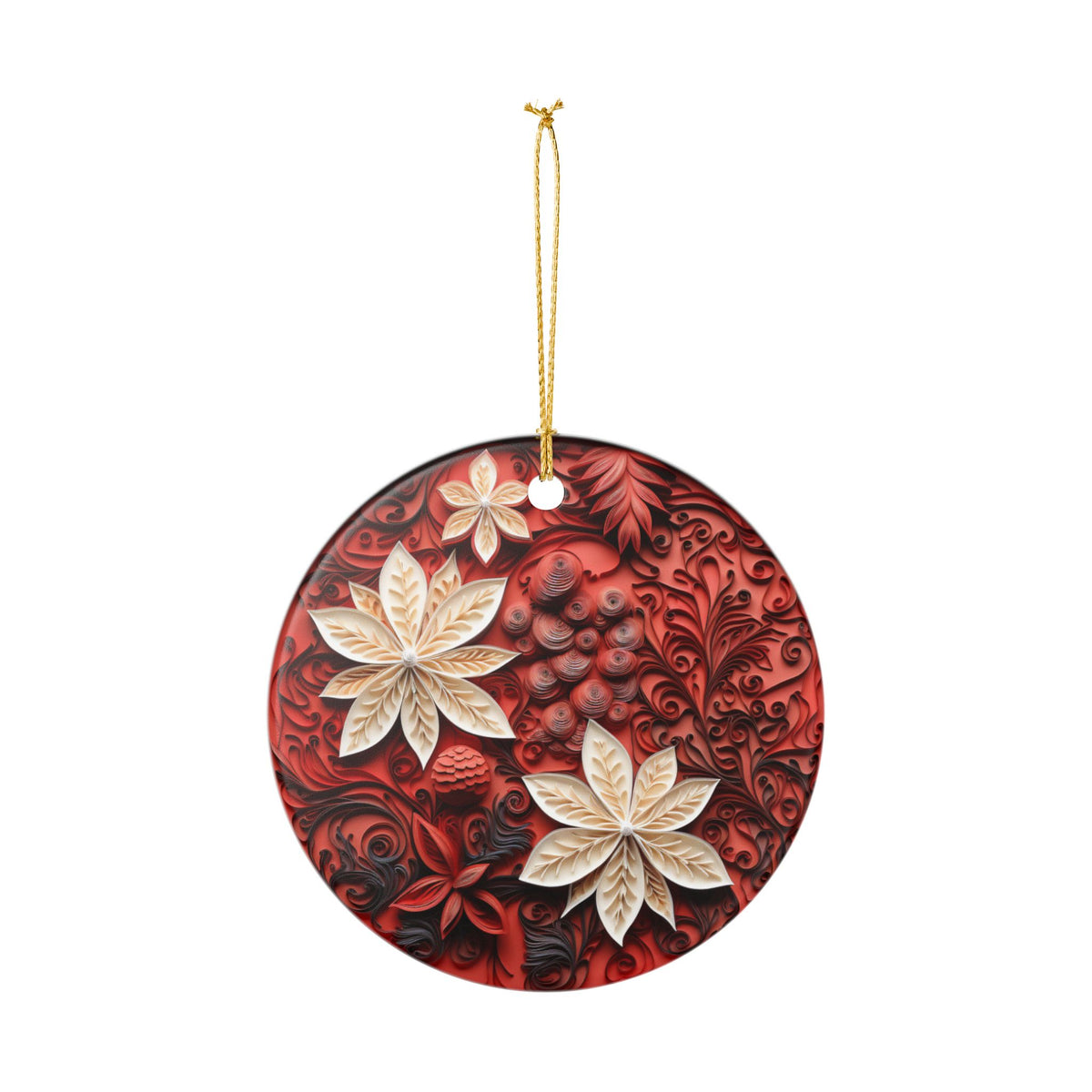 Red Floral Ceramic Ornament    Item #749572