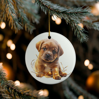 Ceramic Ornament – Adorable Puppy with Twinkle Lights, Dog Lover Christmas Décor    Item #29466