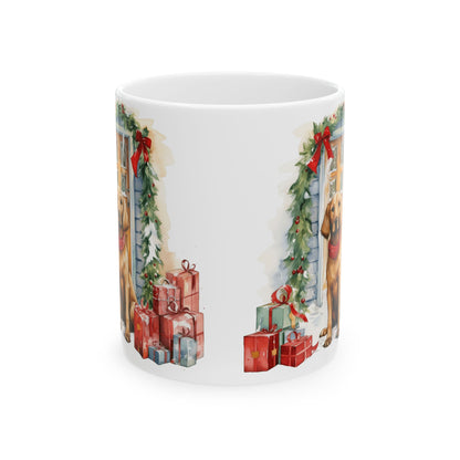 Festive Dog By Door With Presents Holiday Mug 11oz  Item #619626