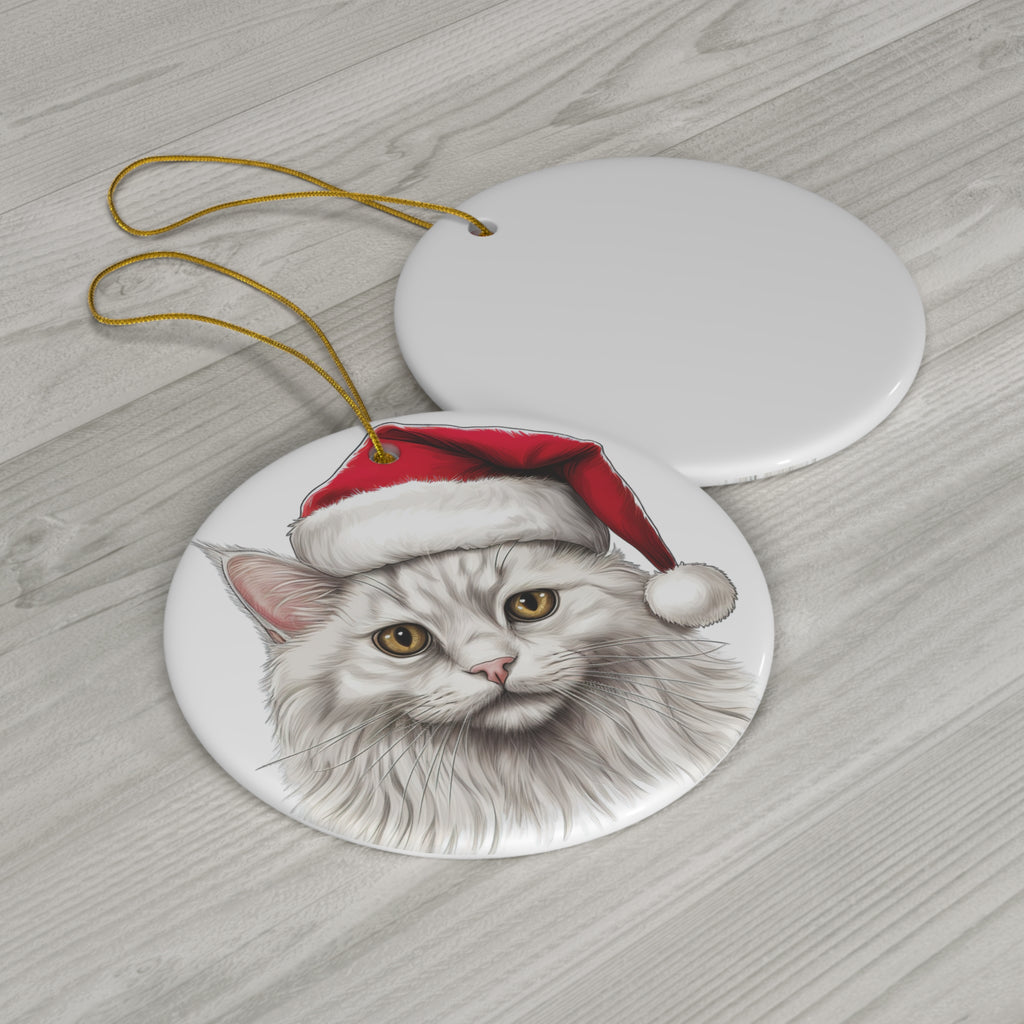 Turkish Angora Cat With Santa Hat Ceramic Ornament      Item #8234712