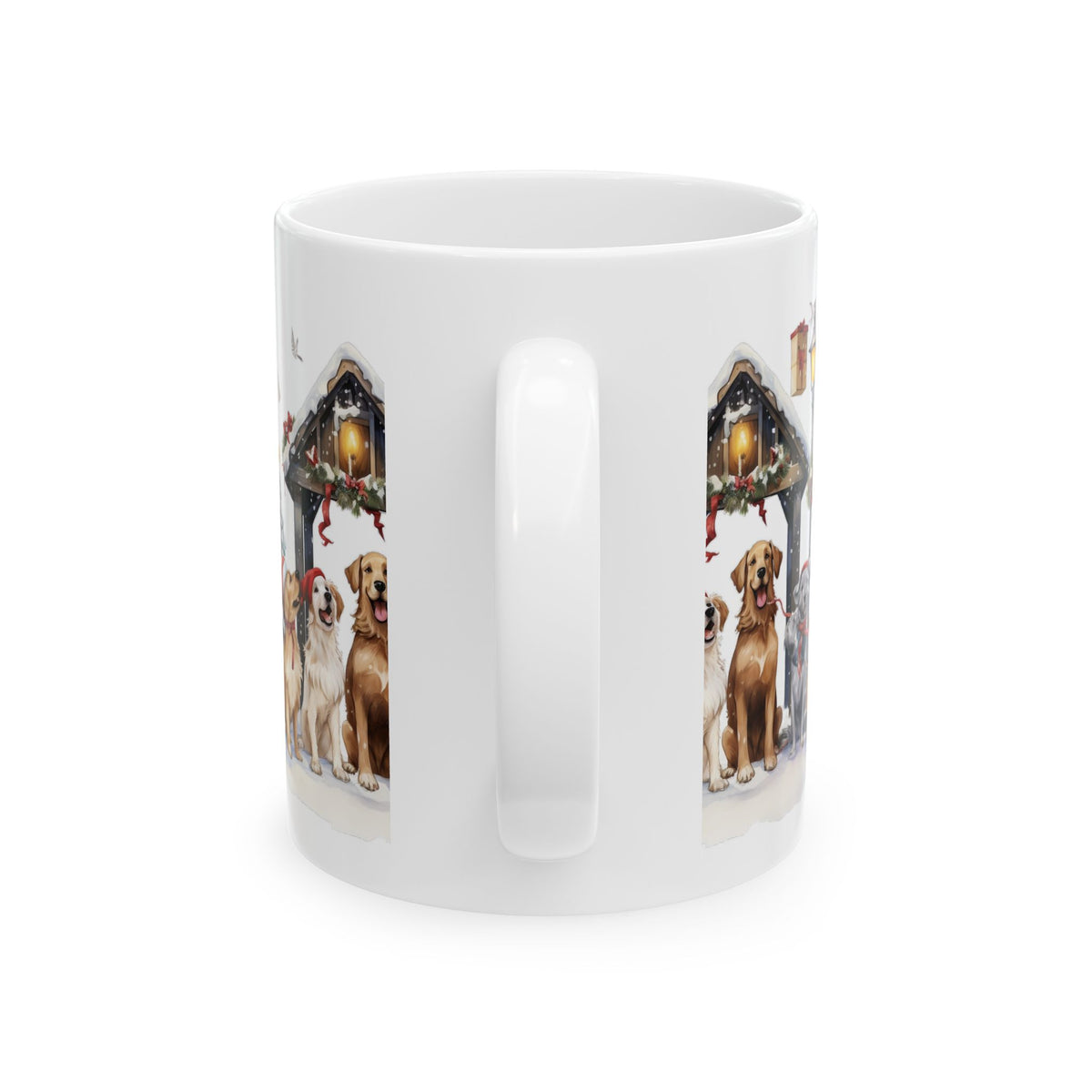 Christmas Dogs Ceramic Mug — Festive Golden Retrievers by Lantern 11oz   Item #955473