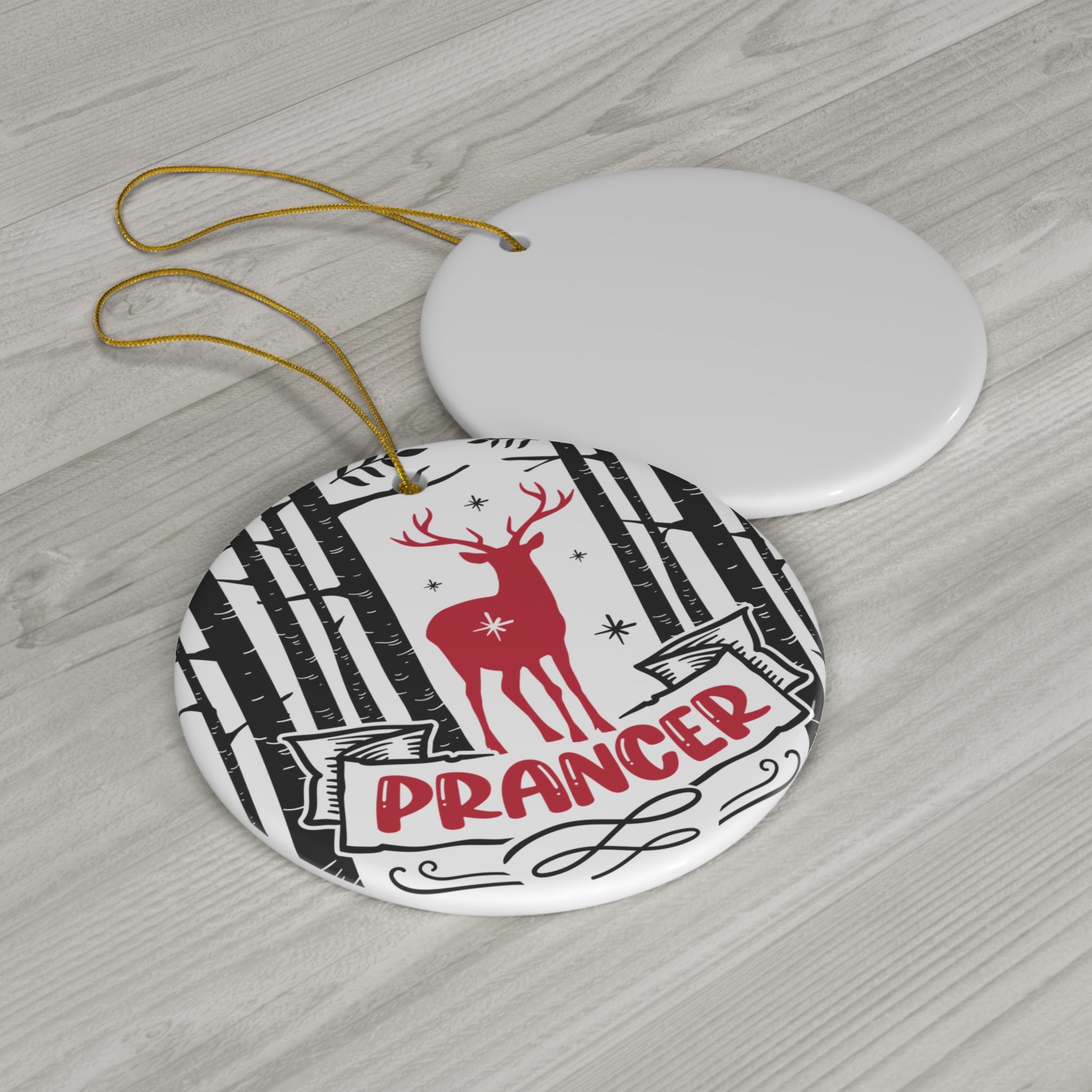 Prancer Ceramic Disc Ornament        Item #585466
