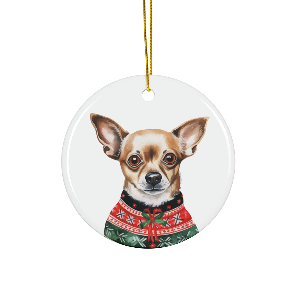 Dog With Christmas Sweater Ceramic Disc Ornament          Item #2163837