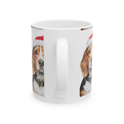 Beagle Dog Christmas Mug - Festive Santa Hat Pet Coffee Cup 11oz   Item #729309