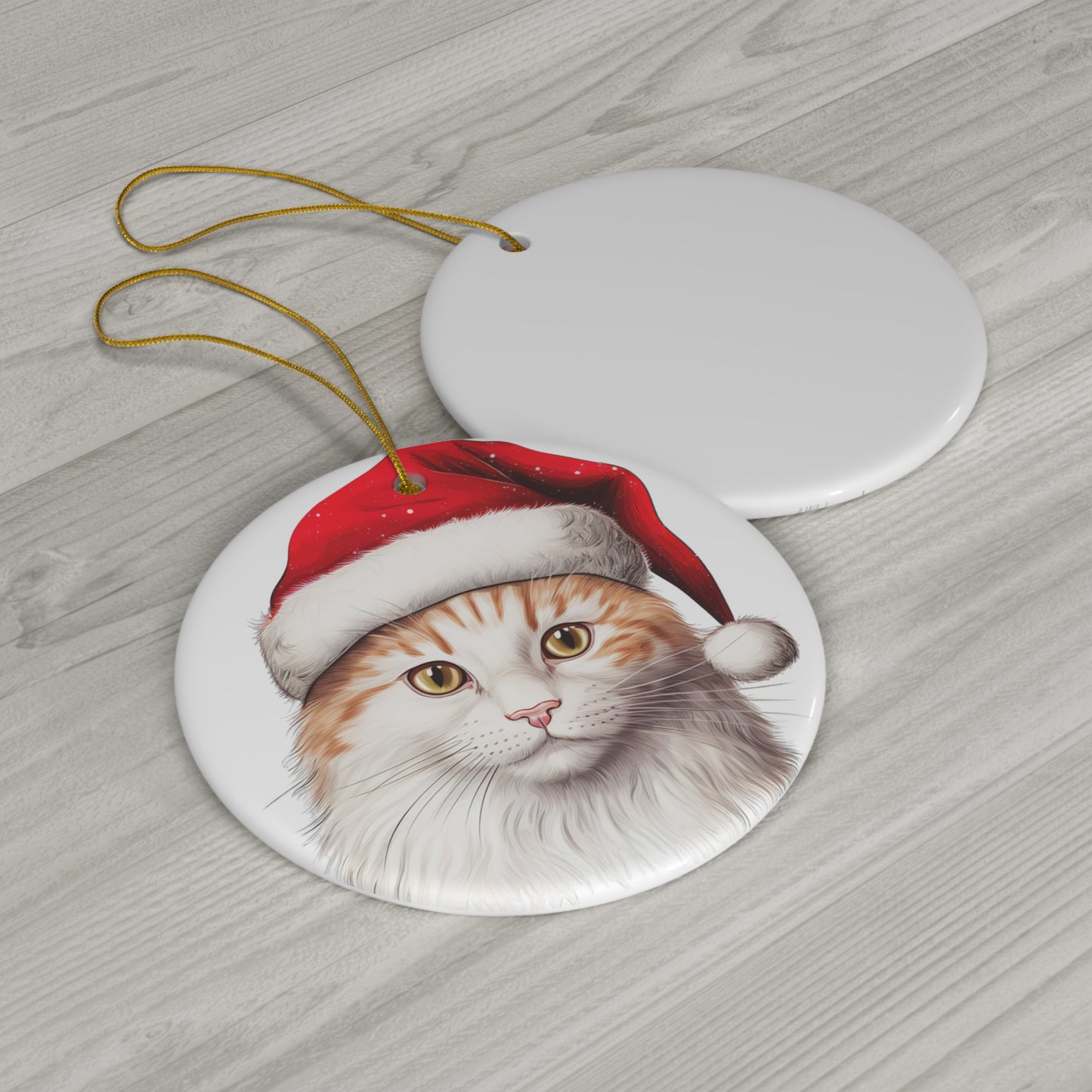 Ceramic Ornament - Turkish Van Cat With Santa Hat      Item #1110579