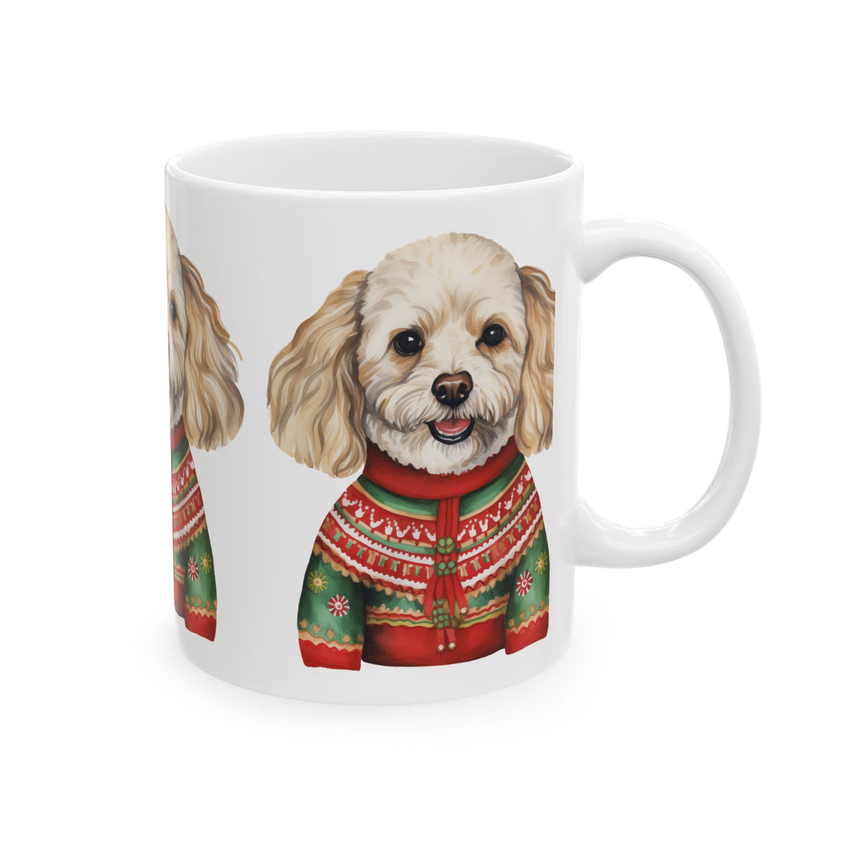 Cute Dog in Christmas Sweater Ceramic Mug — Holiday Pet Coffee Cup 11oz   Item #418967