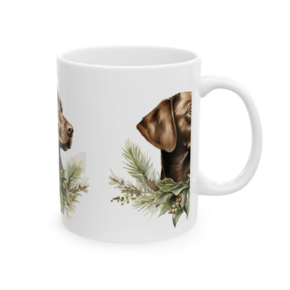 Chocolate Labrador Christmas Mug — Holiday Dog Portrait Ceramic Coffee Cup 11oz  Item #96007