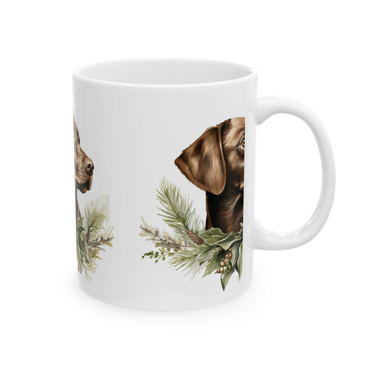 Chocolate Labrador Christmas Mug — Holiday Dog Portrait Ceramic Coffee Cup 11oz  Item #96007
