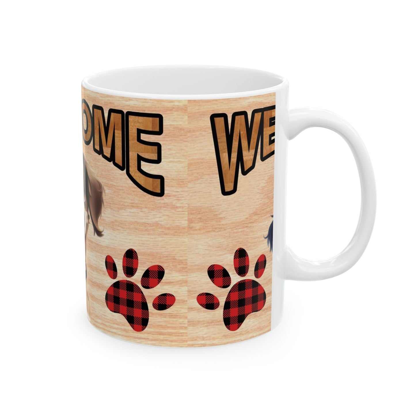 Welcome Dog Mug – Cute Paw Print Ceramic Coffee Cup 11oz   Item #34429