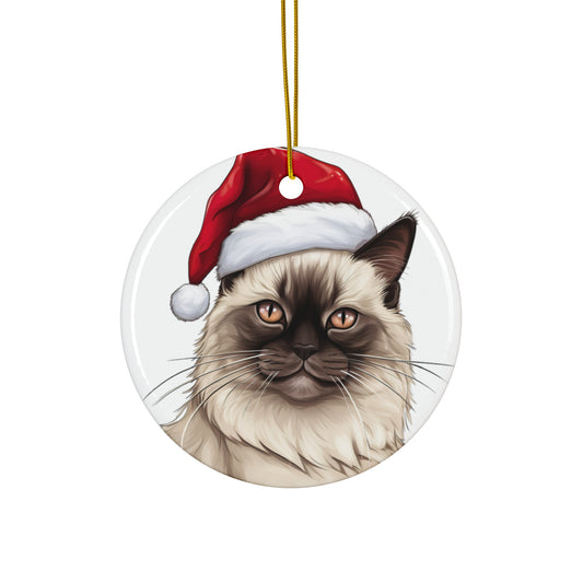 Ceramic Ornament - Birman Cat With Santa Hat      Item #940913