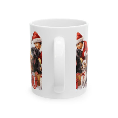 Christmas Dog Mug – Santa Boy with Puppies Holiday Ceramic Coffee Cup 11oz  Item #59981