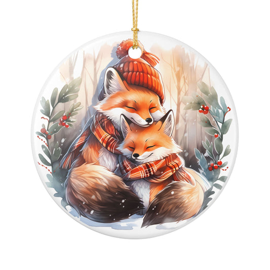 Ceramic Ornament – Cozy Winter Fox Family Christmas Decoration   Item #470959