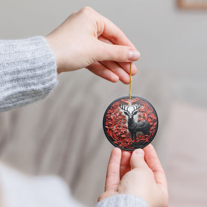 Majestic Deer Forest Ceramic Christmas Ornament   Item #924131