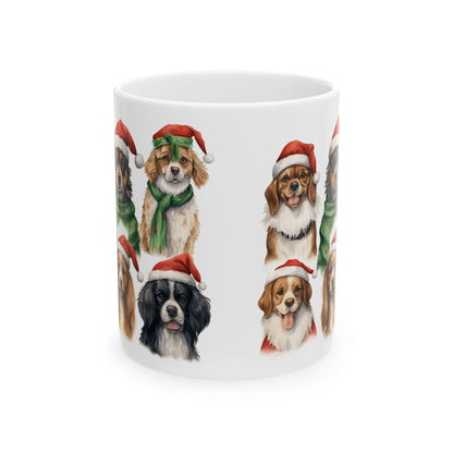 Christmas Dog Mug — Festive Puppies in Santa Hats Ceramic Coffee Cup 11oz   Item #892253