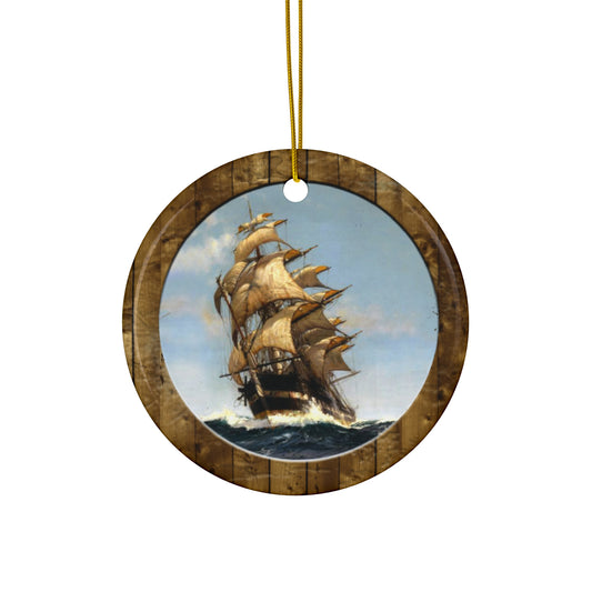 Sailing Ship Ceramic Disc Ornament      Item #6206479