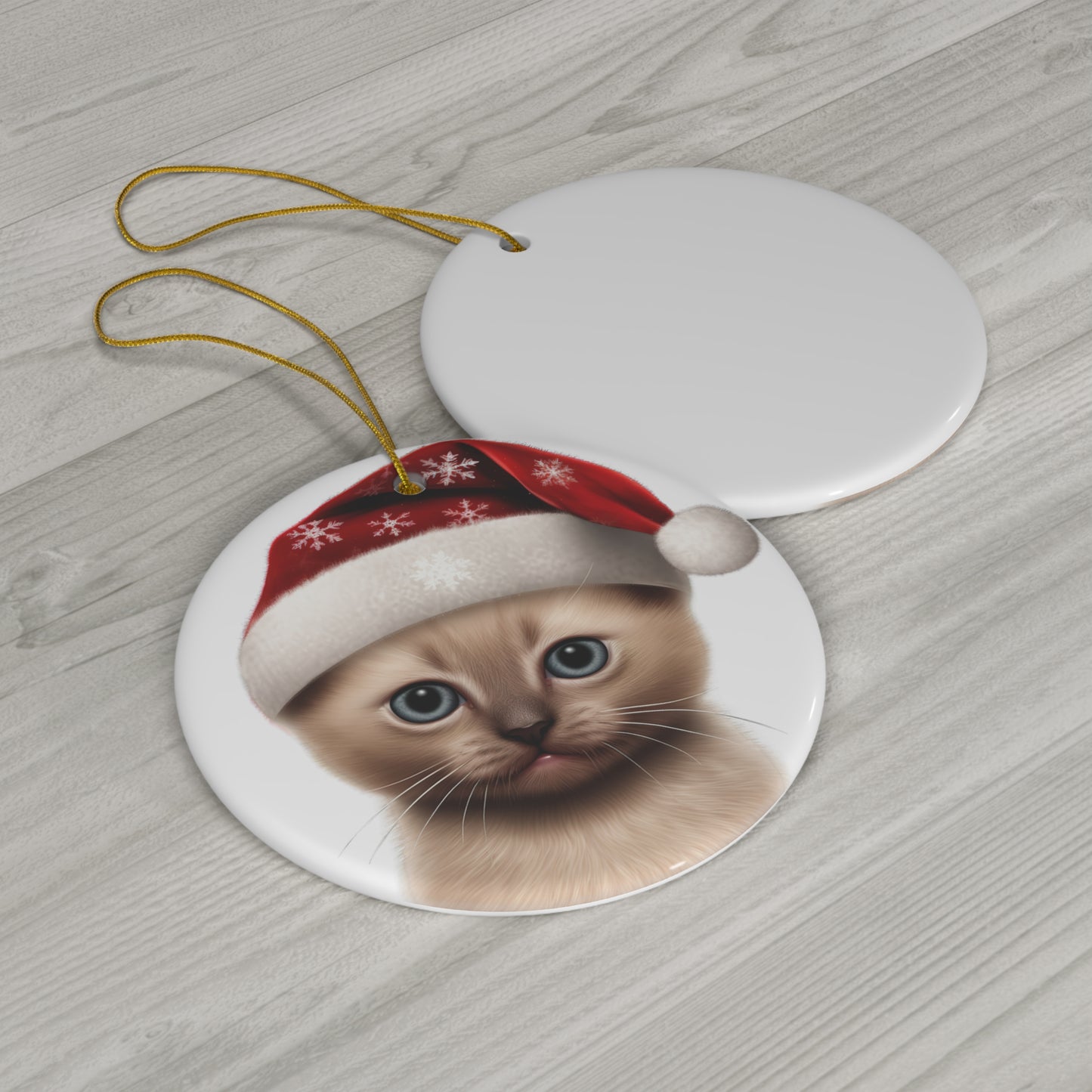 Ceramic Ornament - Tonkinese Kitten With Santa Hat      Item #7695649