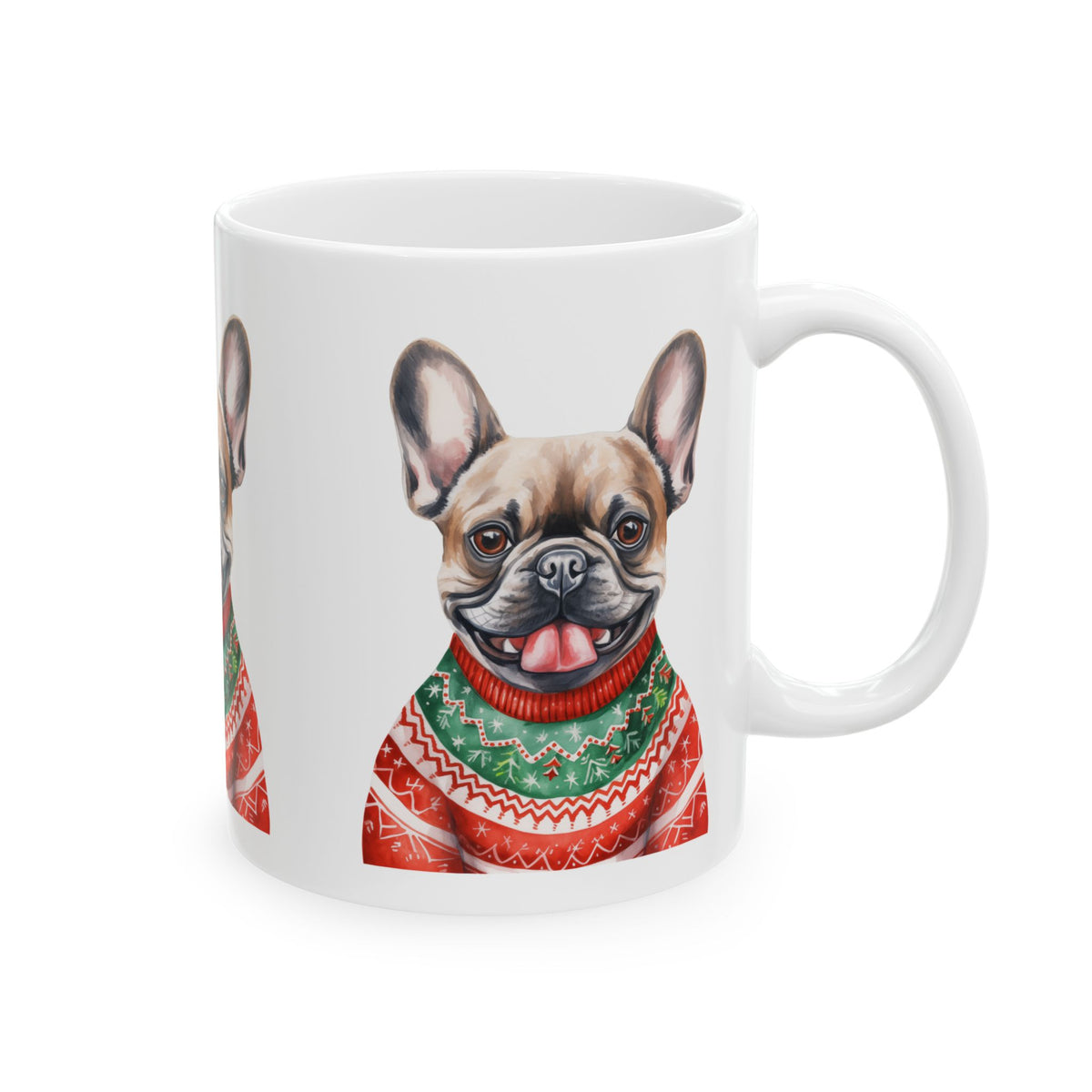 French Bulldog Christmas Sweater Mug — Cute Holiday Dog Coffee Cup 11oz   Item #203402