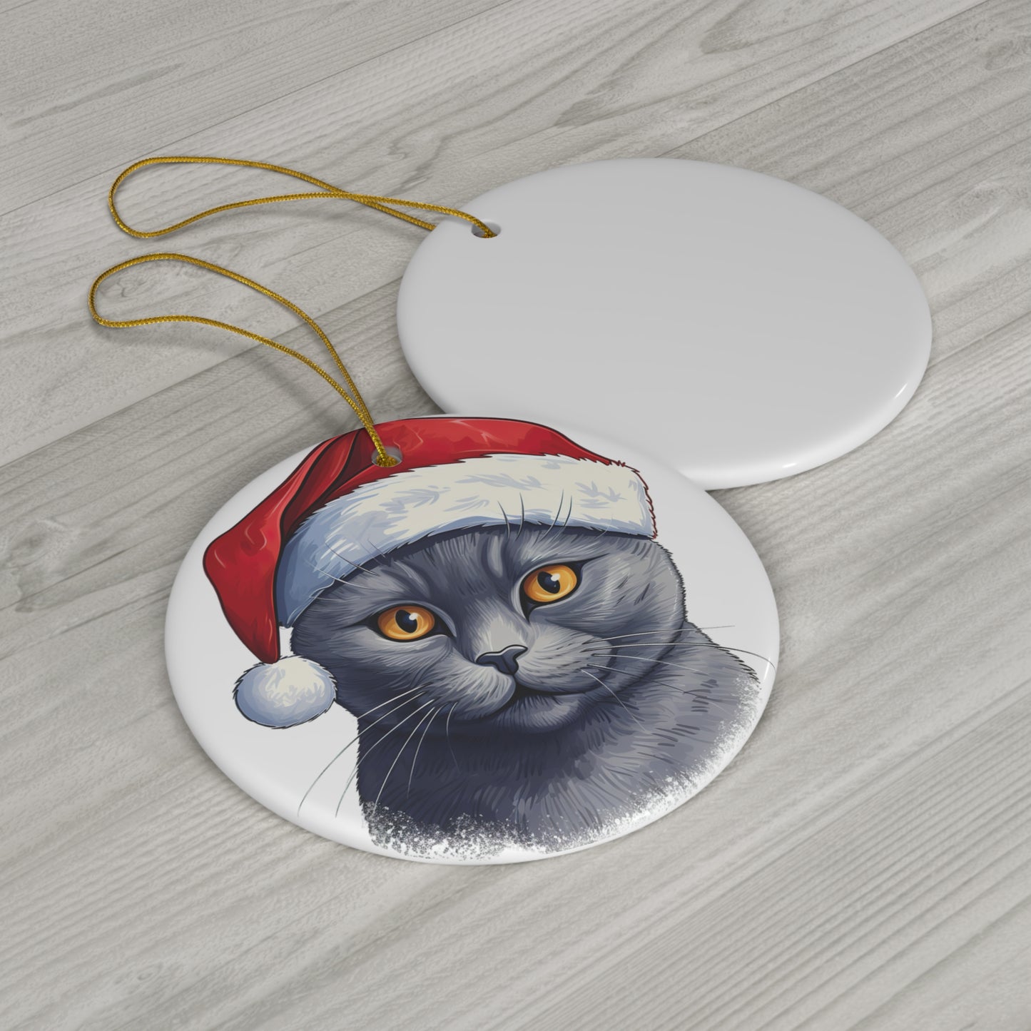 Russian Blue Cat With Santa Hat Ceramic Ornament     Item #5242275