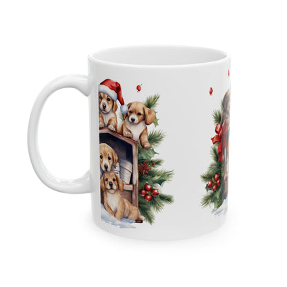 Christmas Puppies Ceramic Mug — Cute Holiday Dogs 11oz   Item #795923