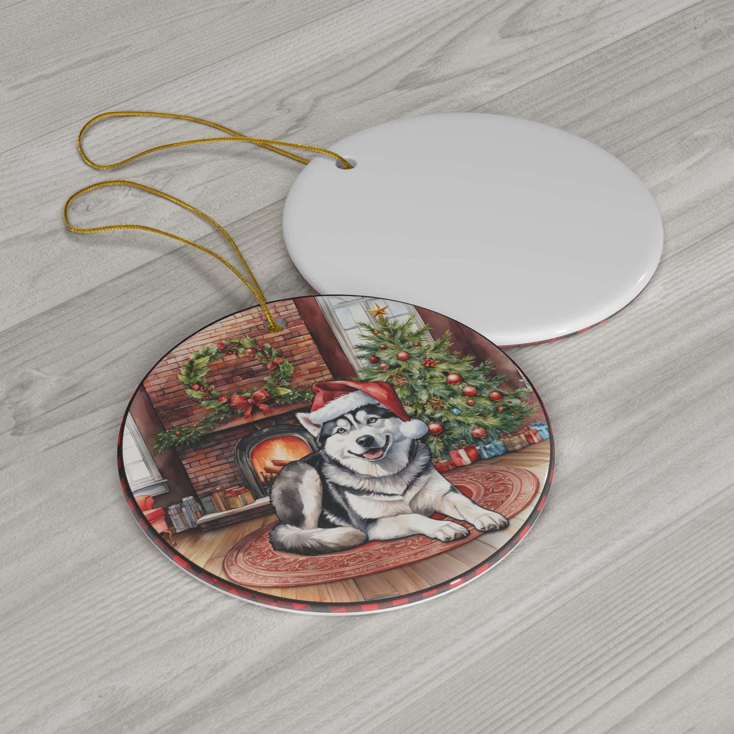 Ceramic Ornament - Siberian Husky Christmas Dog       Item #1357745