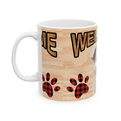 Welcome Puppy Ceramic Mug — Cute Dog Paw Print Coffee Cup 11oz   Item #301746