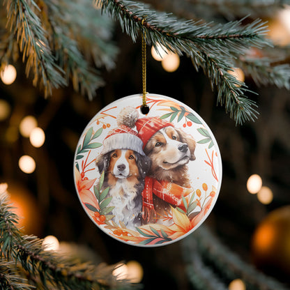 Ceramic Ornament Featuring Festive Dogs in Winter Hats   Item #693905