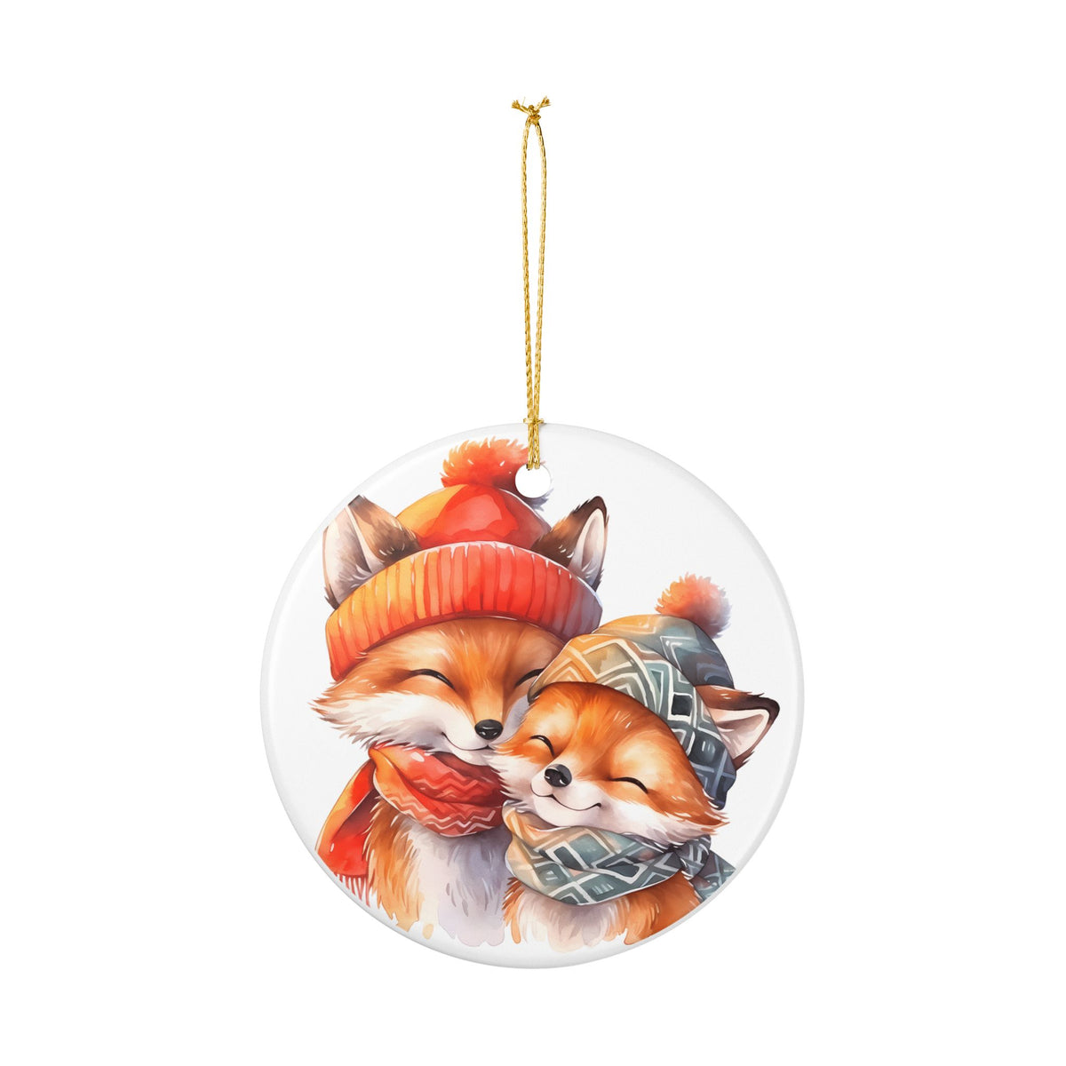 Ceramic Ornament with Cozy Winter Foxes   Item #52451