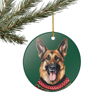 German Shepherd With Festive Sweater Christmas Ceramic Ornament  Item #671386