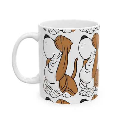 Basset Hound Pattern Ceramic Mug – Cute Brown Dog Repeat Design 11oz   Item #608944