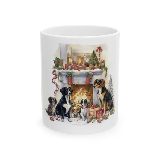 Christmas Dogs Ceramic Mug – Holiday Fireplace Puppy Scene 11oz  Item #987425