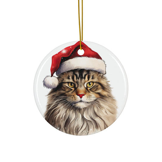 Maine Coon Cat With Santa Hat Ceramic Ornament        Item #8172014