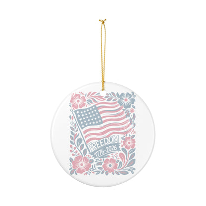 Freedom 1776-2026 Ceramic Ornament — Patriotic American Flag Floral Decoration   Item #31956