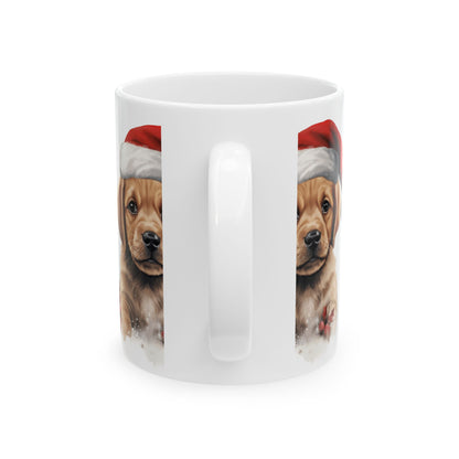 Christmas Puppy Coffee Mug - Cute Labrador Puppy with Santa Hat 11oz   Item #160904