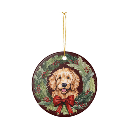 Ceramic Christmas Ornament with Festive Dog and Wreath   Item #681912