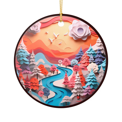 Ceramic Ornament – Whimsical Winter Mountain Landscape Christmas Tree Decoration