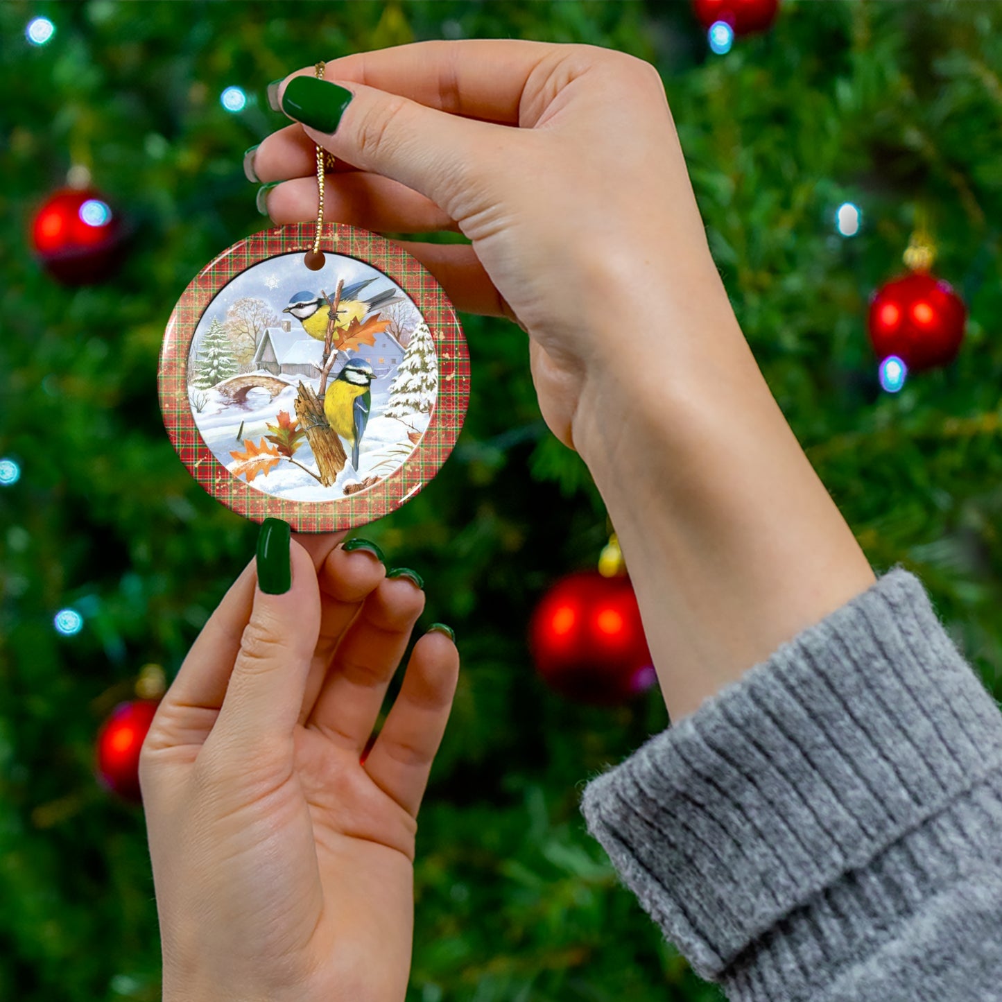 Christmas Birds Ceramic Disc Ornament       Item #7579808