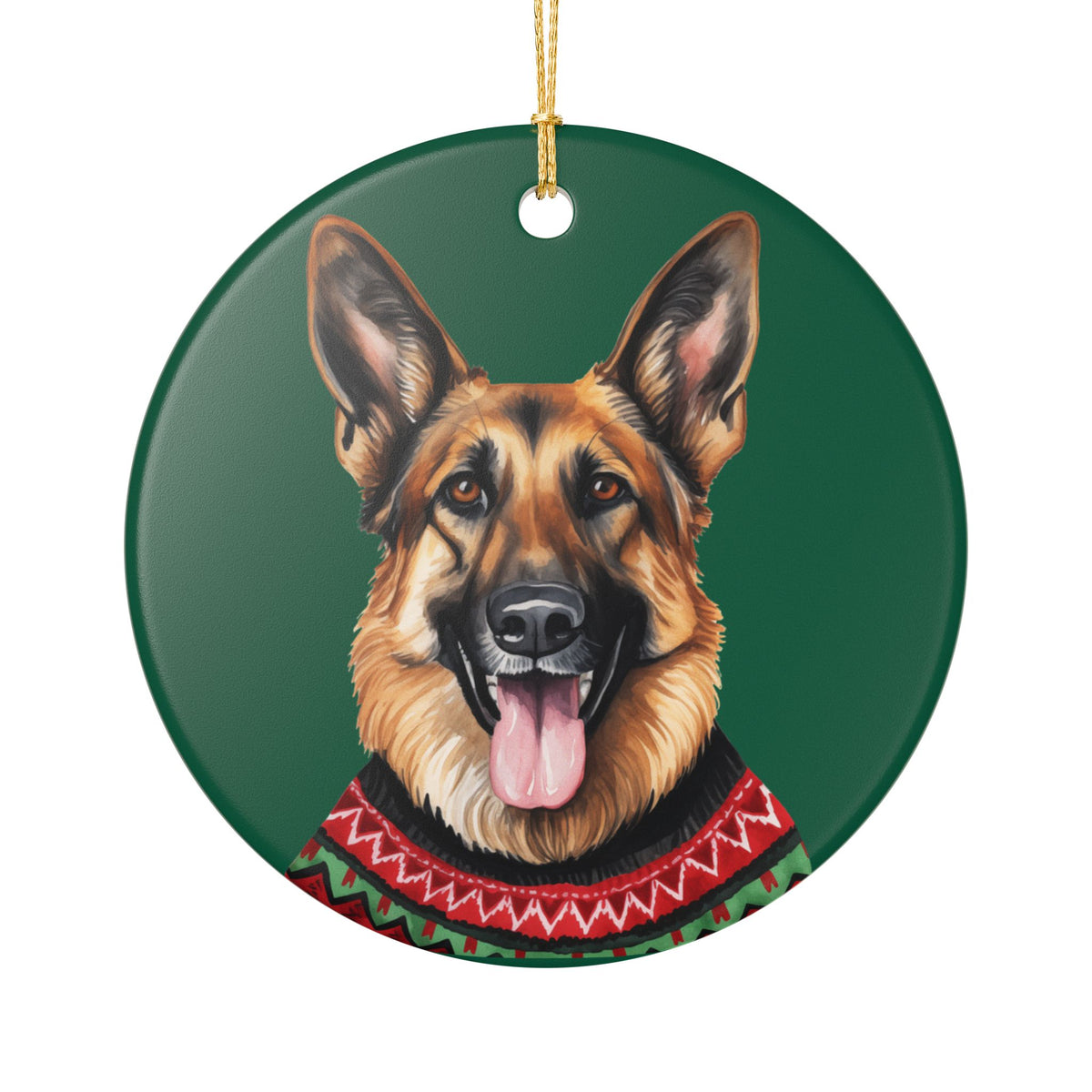 German Shepherd With Festive Sweater Christmas Ceramic Ornament  Item #671386