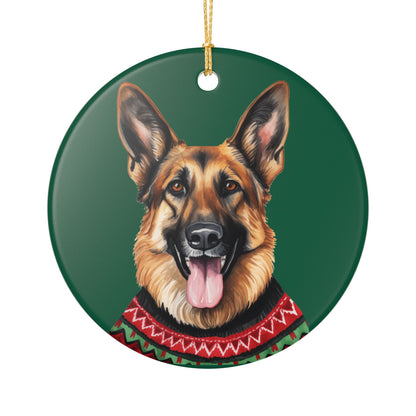 German Shepherd With Festive Sweater Christmas Ceramic Ornament  Item #671386