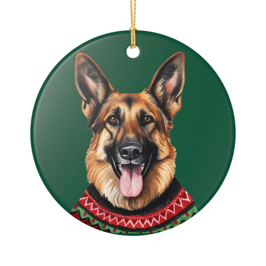 German Shepherd With Festive Sweater Christmas Ceramic Ornament  Item #671386
