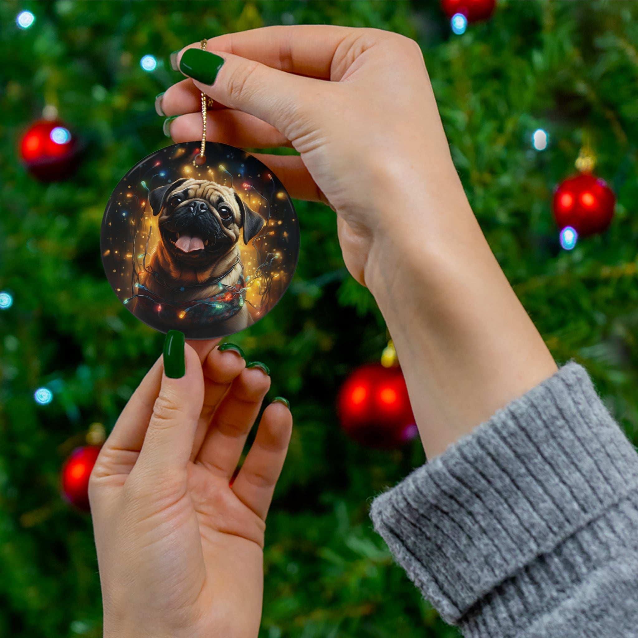 Ceramic Ornament - Xmas Dog With Lights       Item #6831208