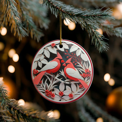 Ceramic Ornament with Red Cardinals and Winter Foliage   Item #416451