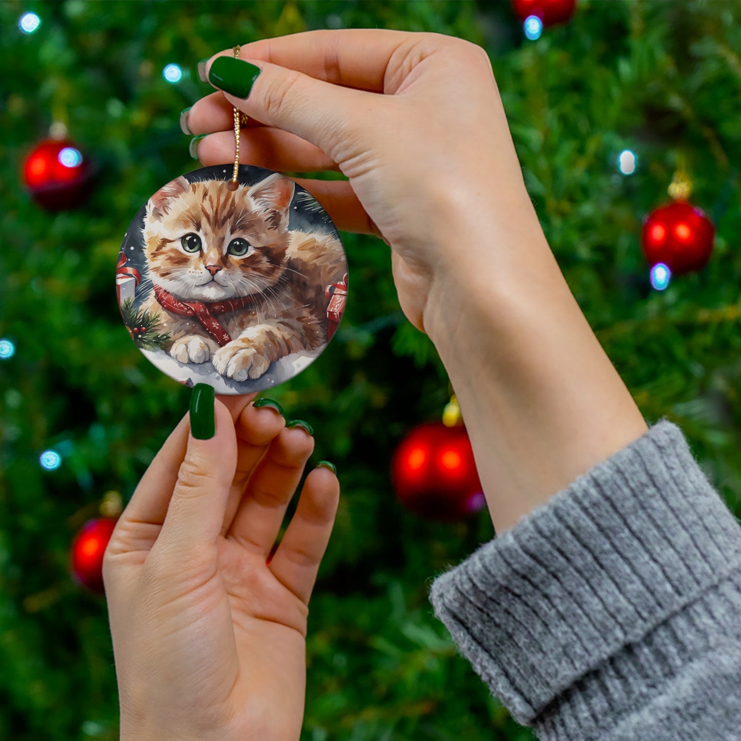 Ceramic Ornament - Christmas Cat     Item #2491608