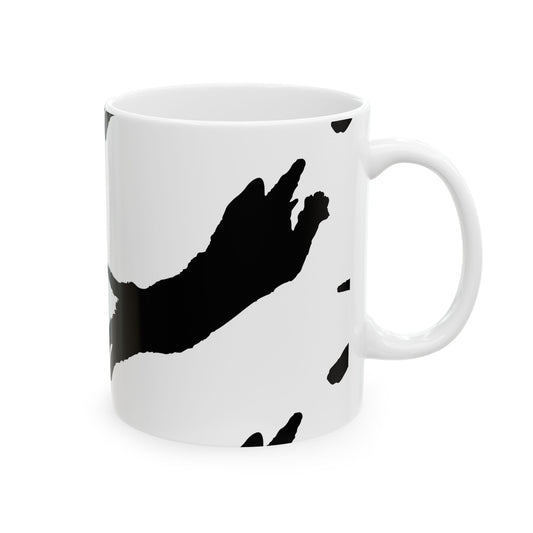 Cat Print Ceramic Mug – Black & White Farmhouse Coffee Cup 11oz    Item #856484