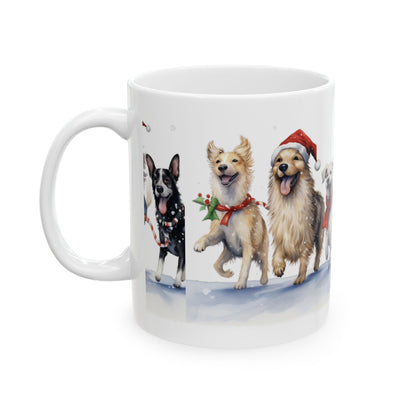 Holiday Dogs Christmas Mug — Festive Puppies in Santa Hats 11oz  Item #517109