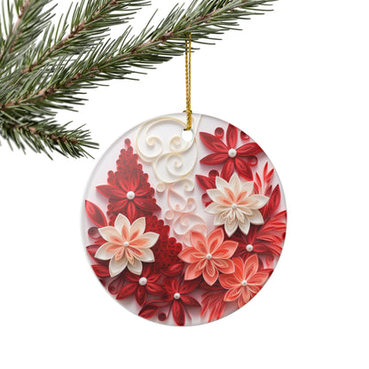 Red Floral Ceramic Christmas Ornament    Item #781178