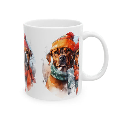 Winter Dog Mug — Two Puppies in Knit Hats & Scarves Ceramic Coffee Cup 11oz   Item #932351