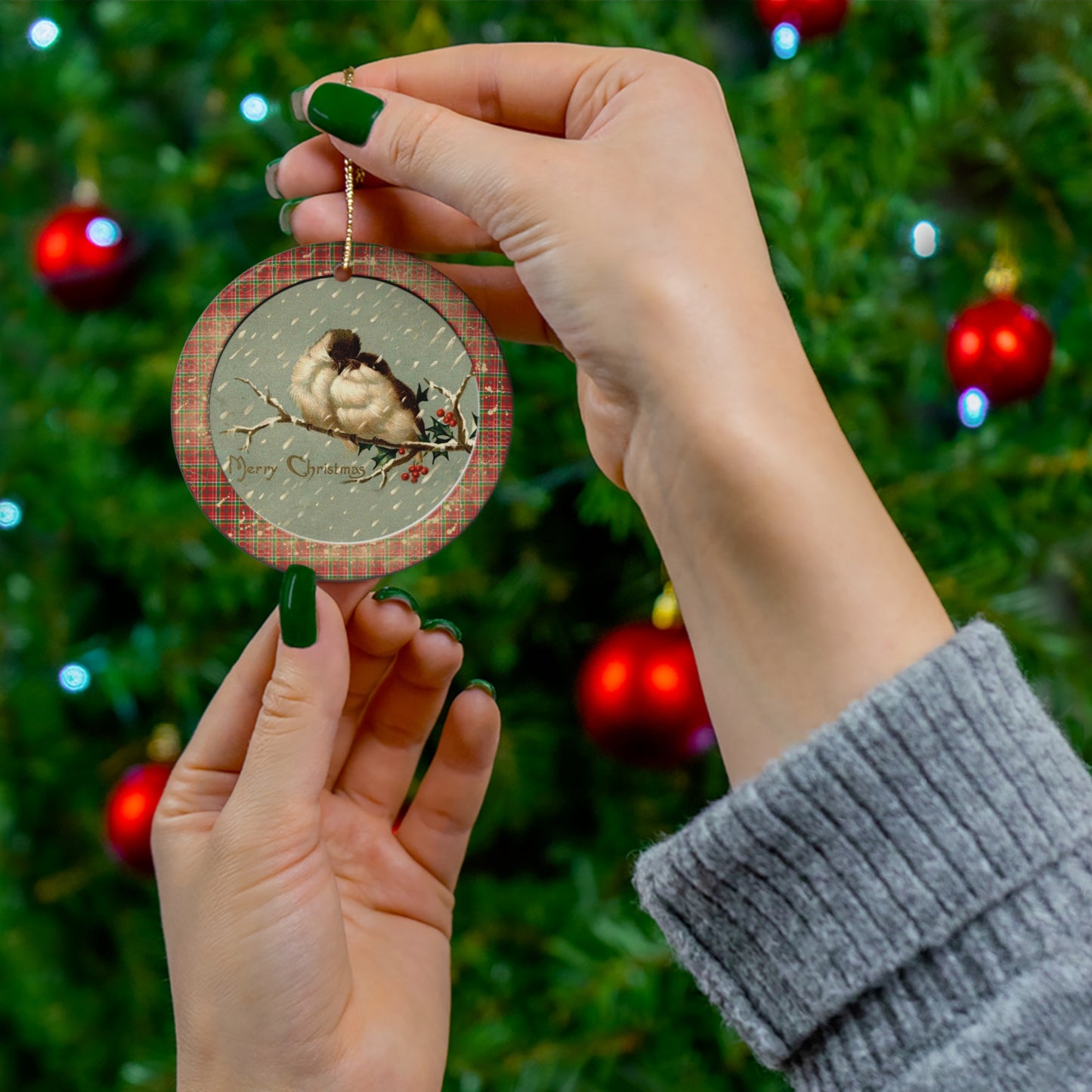 Christmas Birds Ceramic Disc Ornament        Item #9012235