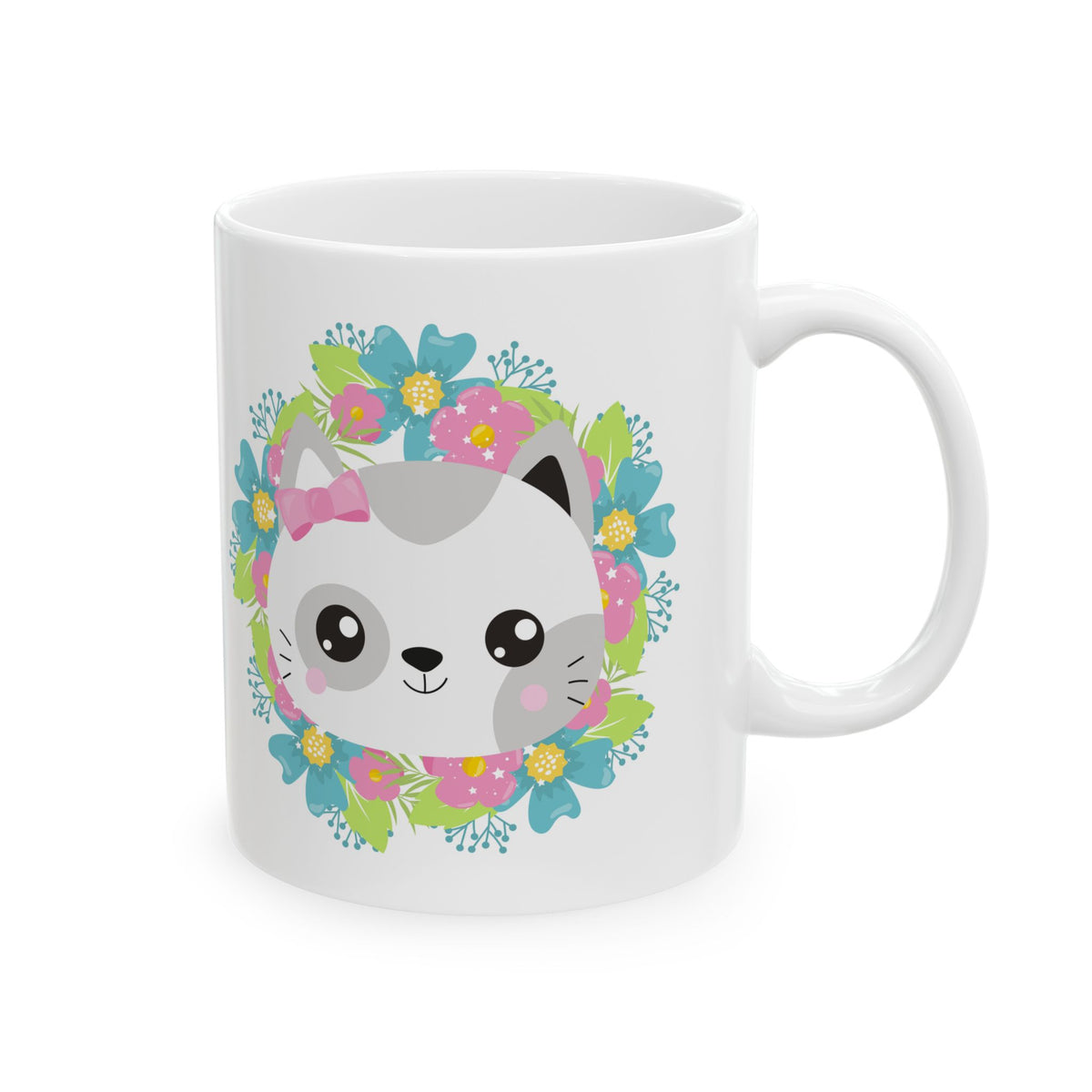 Cute Floral Cat Face Ceramic Mug — 11oz   Item #997223
